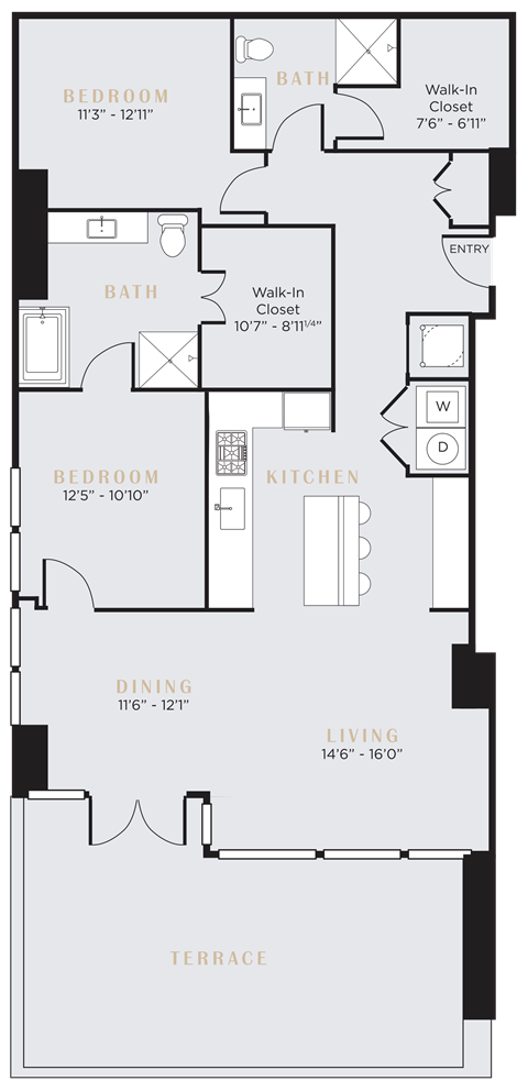 Floor plan for 2 beds, 2 baths, 1459 sqft